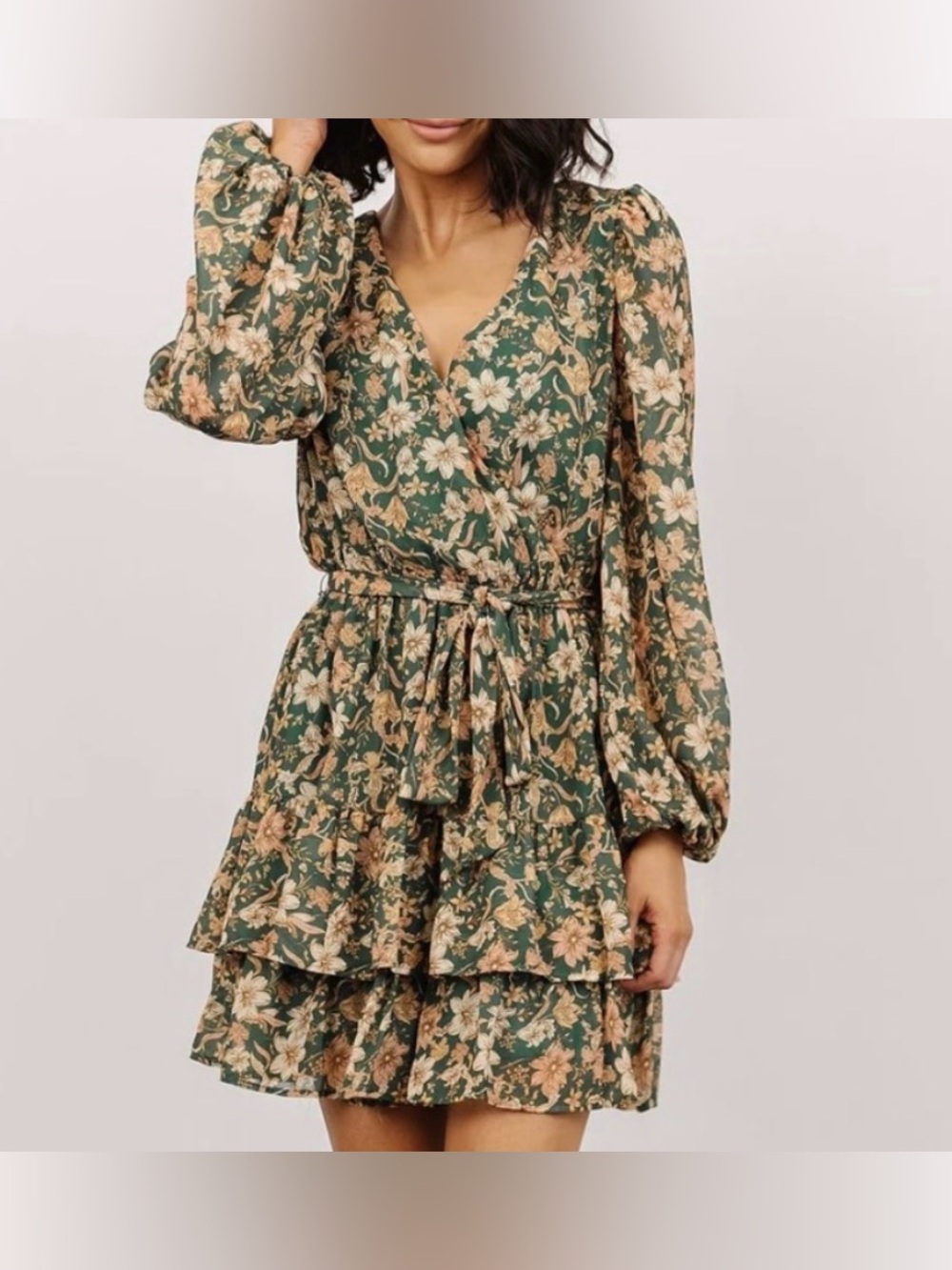 Baltic Born Olive Floral Ruffle Dress Size Large